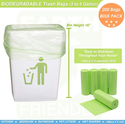 Nexlyte 200 Count 5 15-16 0.71 Gallon Biodegradable Trash Bags Liter Garbage Bags, Mil Thick, Green