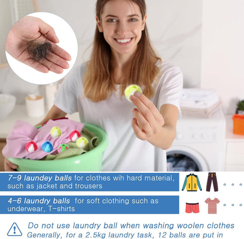 Blulu 12 Pieces Pet Hair Remover for Laundry Dryer Balls, Reusable Washing Machine Hair Catcher, Stylish Color