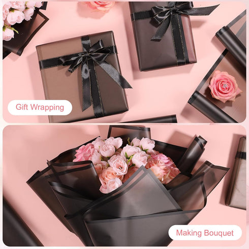 25 Sheets Black Flower Wrapping Paper, Waterproof Floral Paper for Wedding and Birthday Gift Packaging