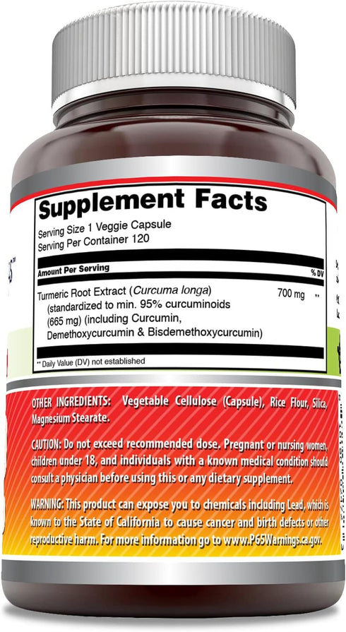 Amazing Formulas Curcumin Supplement | 700 Mg | 120 Veggie Capsules | Turmeric Root Extract | Non-GMO | Gluten Free | Made in USA