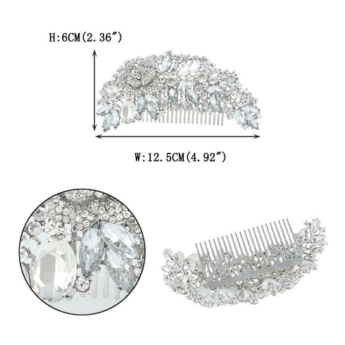 EVER FAITH Bridal Hair Accessories, Crystal 5 Inch Rose Flower Bouquet Side Comb for Women