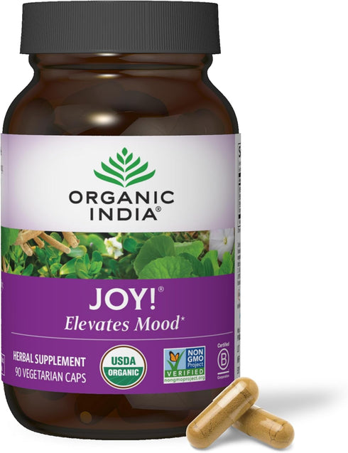 Organic India Joy Herbal Supplement - Immune Support, Promotes Memory & Concentration, 90 Capsules
