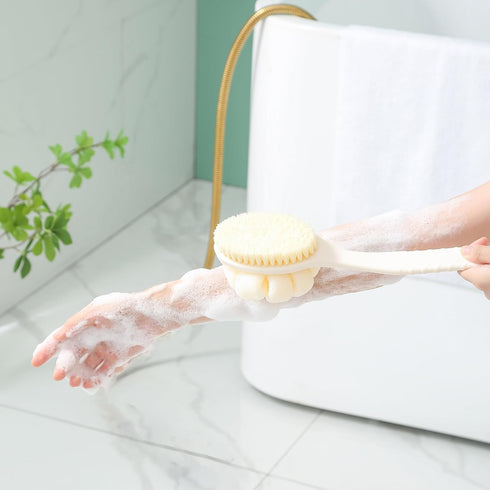 Shower Body Brush with Bristles and Large Pumpkin Loofah - Back Scrubber Bath Mesh Sponge for Skin Exfoliating