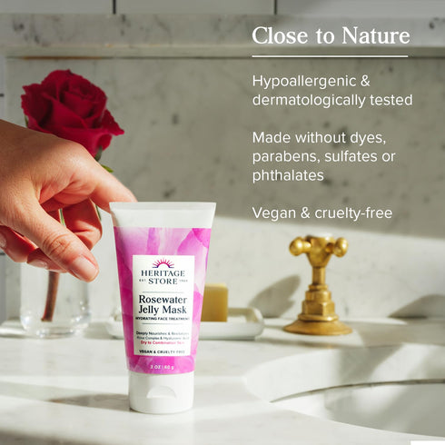 Heritage Store Rosewater Jelly Face Mask - Hydrating Gel Treatment with Hyaluronic Acid, Vegan, 2oz