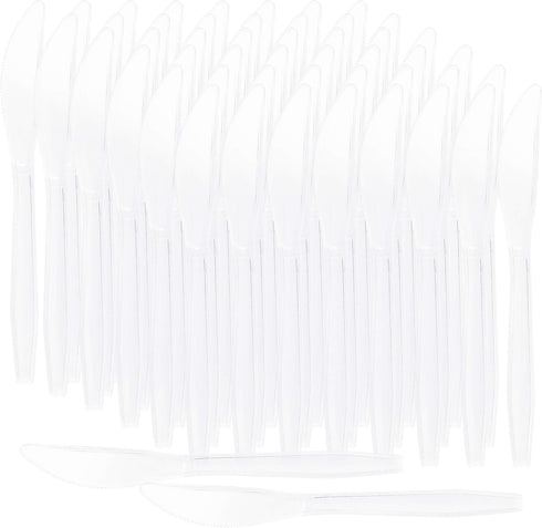 PLASTICPRO Clear Plastic Knives, Disposable Cutlery Utensils, 50 Count