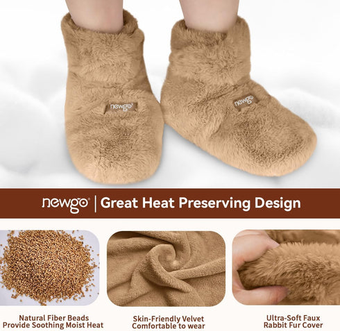 NEWGO Microwaveable Booties Foot Warmers - Heating Pad for Foot Heated Slippers for Cold Feet, Plantar Fasciitis,