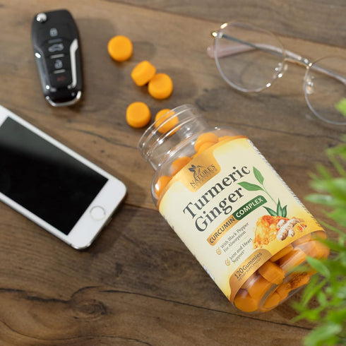 Turmeric Curcumin & Ginger Gummies with Black Pepper Extract for Max Absorption, 120 Vegan Gummies
