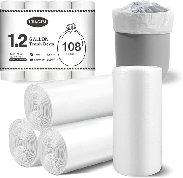 Small Trash Bags 1.2 Gallon - 108 Count Garbage Bags for Bathroom Mini Trash Can Liners, Fit 4.5-5 Liter White