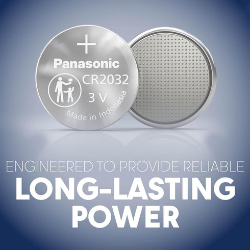 Panasonic CR2032 3.0 Volt Lithium Coin Cell Batteries, Long Lasting, Child Resistant, 4-Battery Pack