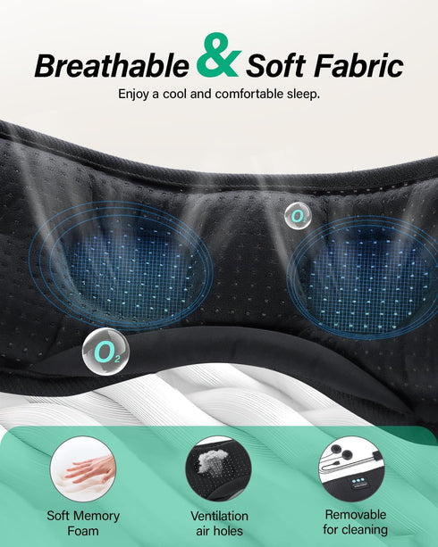 LC-dolida Bluetooth Sleep Headphones, White Noise Sleep Mask with Timing, Wireless Eye Mask for Side Sleepers