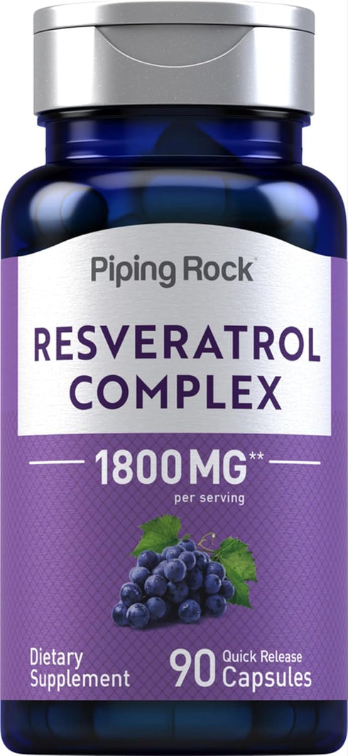 Piping Rock Resveratrol Complex 1800 mg | 90 Capsules | Ultra Potent, Non-GMO, Gluten Free Supplement