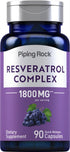 Piping Rock Resveratrol Complex 1800 mg | 90 Capsules | Ultra Potent, Non-GMO, Gluten Free Supplement