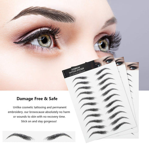 Maitys 12 Sheets 4D Hair Like Waterproof Eyebrow Tattoos, 108 Pairs Temporary Transfer Brows Decal for Women