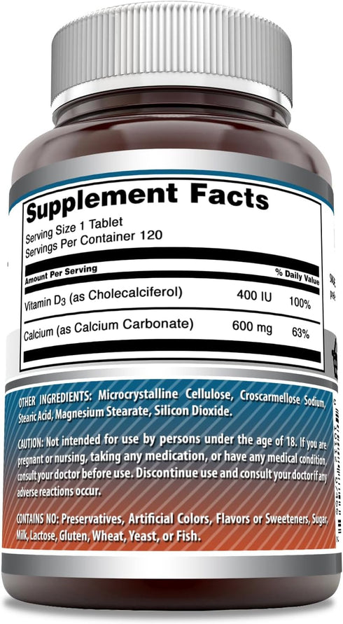 Amazing Formulas Calcium with Vitamin D3 120 Tablets Supplement | Non-GMO | Gluten Free | Made in USA
