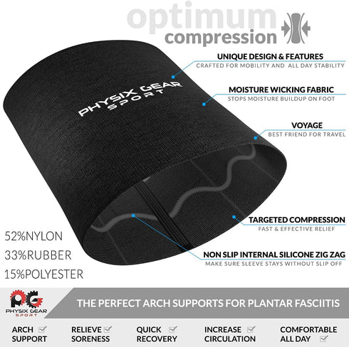 Physix Gear Arch Support Bands for Foot Discomfort, Compression Bands for Plantar Fasciitis, Arch Sleeves, Foot Arch,