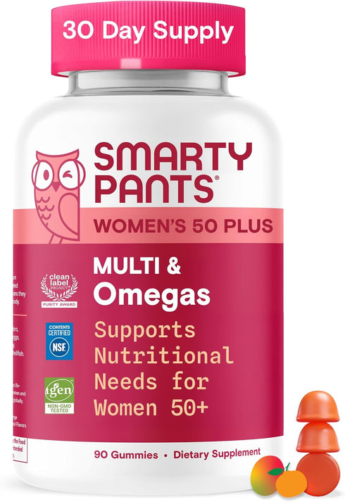 SmartyPants Multivitamin Gummy for Women 50 and Over, Omega 3 (DHA/EPA), Methylfolate,