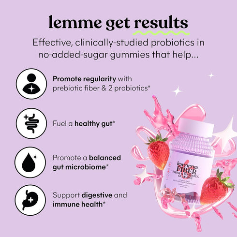 Lemme Gummies 4g (60 Count) Fiber & Probiotic for Adults, Promotes Regularity & Digestive Health, No Sugar Added