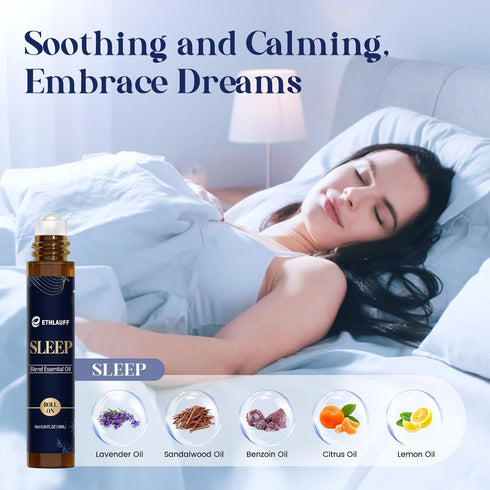 Set, Essential Oil Roller (Sleep, Relax, Happiness) Aromatherapy Roll On for Body Skin Care, Home - Natural
