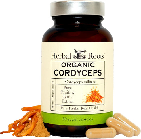 Herbal Roots Organic Cordyceps - Fruiting Body Extract Mushroom Capsules - Immune
