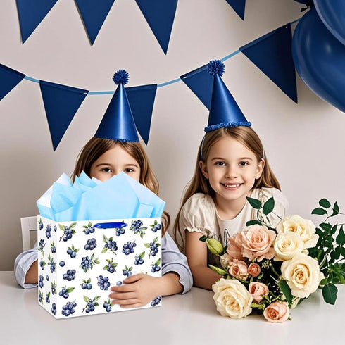 JORHANCE Blueberry Gift Bags with Wrapping Paper & Birthday Card - Large Bag for A Berry Sweet Baby Is On The Way