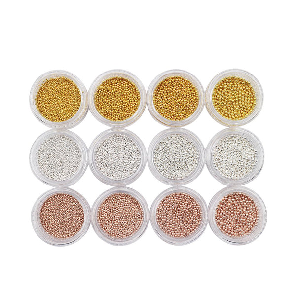 Minejin 3D Nail Art Caviar Beads Gold Silver 1 mm Mini Metal Micro Balls for Nail Art Accessories and DIY Decorations
