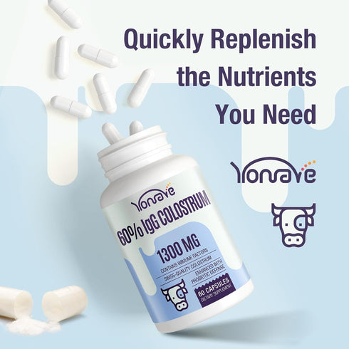Bovine Colostrum Capsules Supplement 1300mg - Extra High 60% IgG for Gut, Bone, Exercise, Immune, 120 Capsules