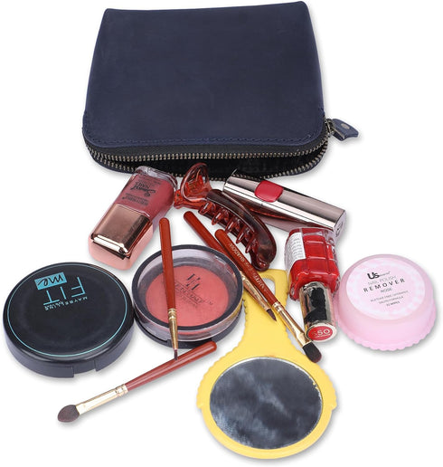 Cosmetic Case, Leather Cosmetic Bag, Zipper Coin Pouch, Make-up Bag with Zipper Clousure (Blue)