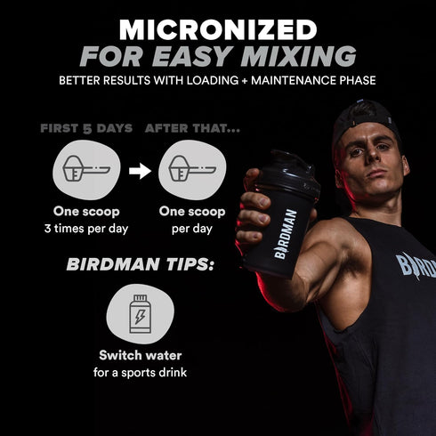 BIRDMAN Micronized Creatine Monohydrate Powder, Muscle Recovery, Caffeine Free, Vegan, Post Workout, Gluten Free, Sugar
