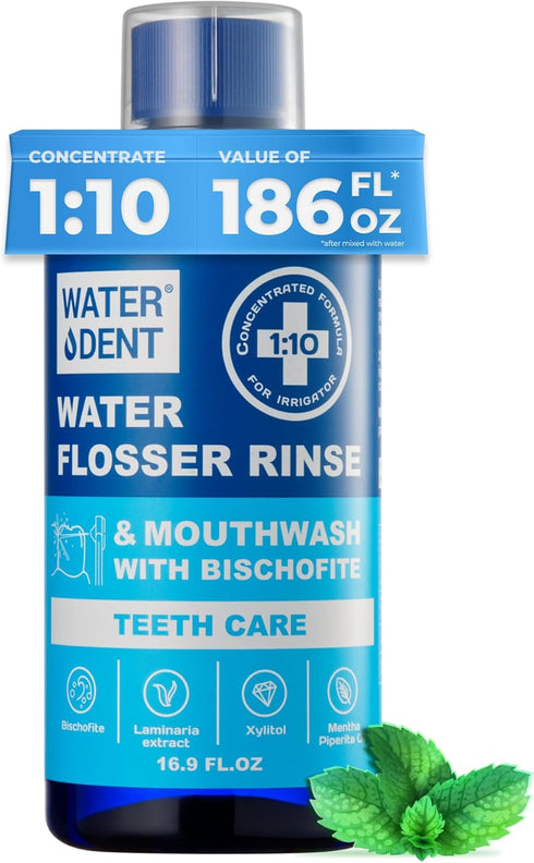 2-in-1 Water Flosser Rinse & Mouthwash, Mint Flavor, Concentrate 1:10, Alcohol Free, Fluoride Free (Pack of 1 - 186