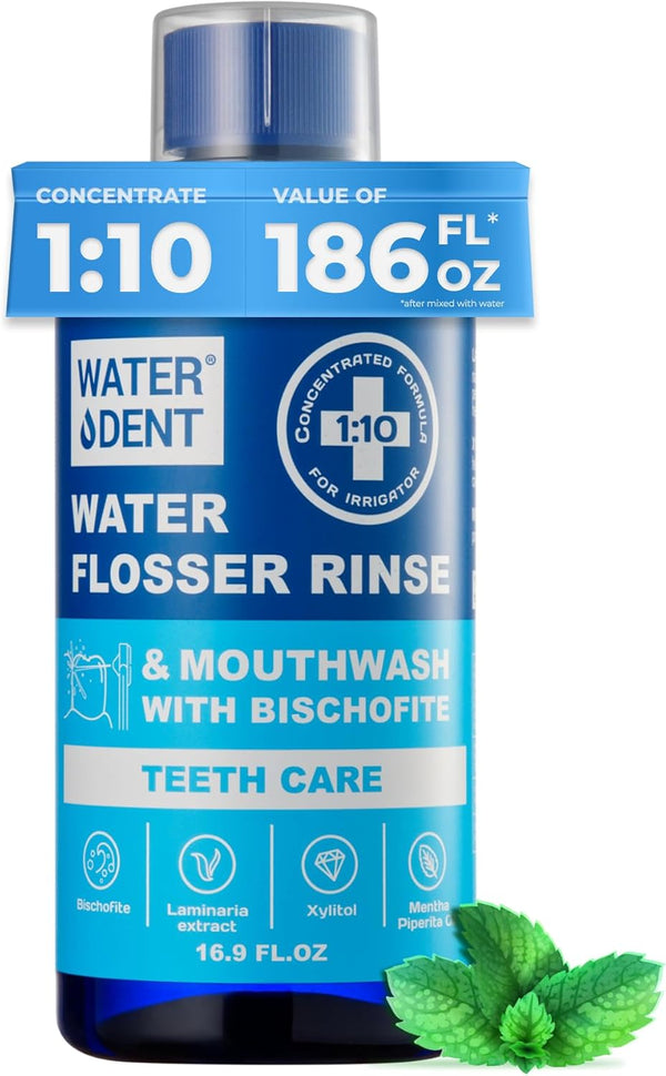 2-in-1 Water Flosser Rinse & Mouthwash, Mint Flavor, Concentrate 1:10, Alcohol Free, Fluoride Free (Pack of 1 - 186