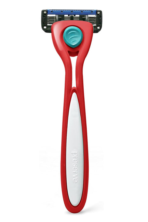 Preserve Shave 5 Blade Refillable Razor, Poppy Red, Made from Recycled Materials