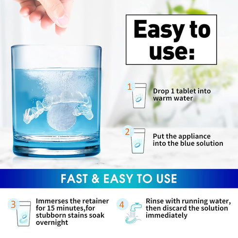 Retainer & Denture Cleaner Tablets, 1 Month Supply for Aligners, Mouth Guards, and False Teeth Whitening