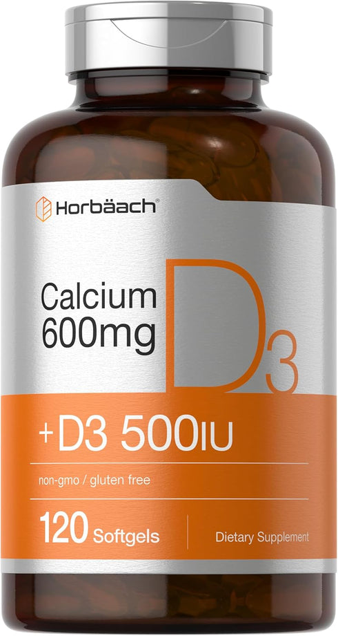 Horbaach Calcium Supplement with Vitamin D3, 600 mg, 120 Softgels, Non-GMO, Gluten Free