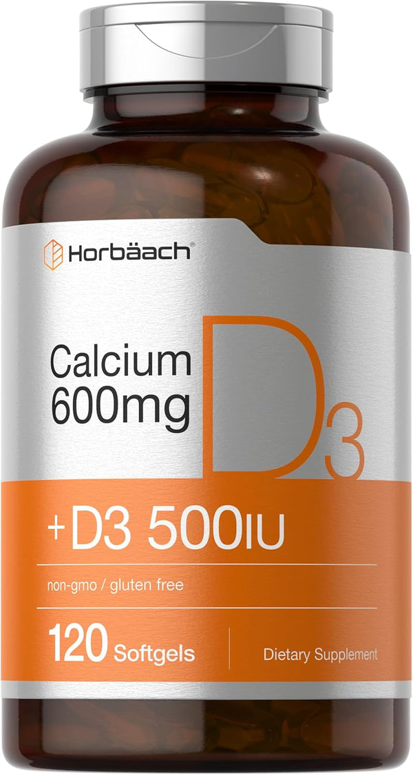 Horbaach Calcium Supplement with Vitamin D3, 600 mg, 120 Softgels, Non-GMO, Gluten Free