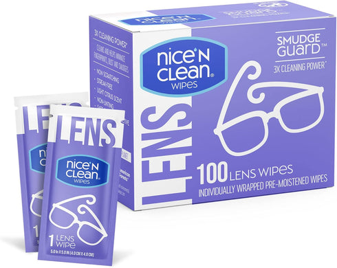 Nice 'n Clean SmudgeGuard Lens Cleaning Wipes, 100 Total Wipes, Pre-Moistened, Safe for Eyeglasses and Camera Lens