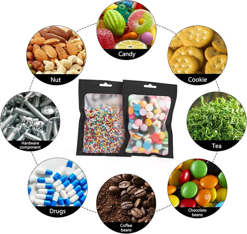 100 Pieces Resealable Mylar Bags with Clear Window, Smell Proof Foil Pouch Zip Bags for Food Storage