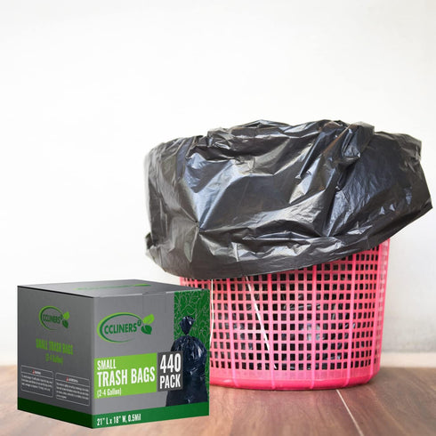 2-4 Gallon Small Black Trash Bags, 440 Count, Bathroom Garbage Bags for Home and Office