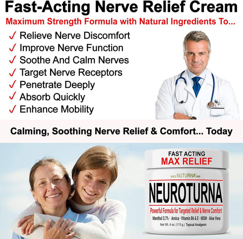 Neuropathy Relief Cream - Fast Acting Max Relief for Feet, Hands, Legs, Toes with Menthol, Arnica, Aloe Vera, 8 oz