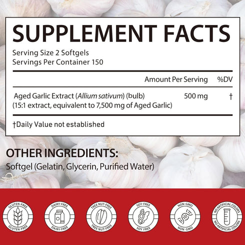 WOJBALMN 2 300 Count 7500mg Immune Years Aged Garlic Extract Capsules Garlic Supplement for Heart & Support Non-GMO