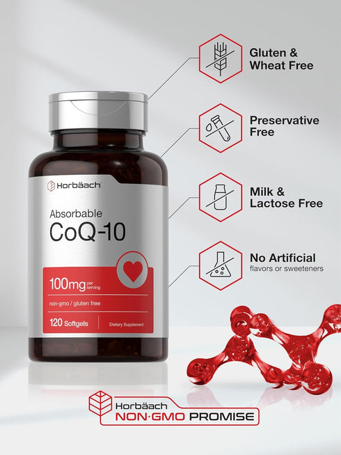 Horbaeach CoQ10 100mg Softgels, 120 Count Non-GMO Gluten Free Supplement for Health