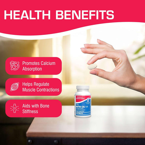 Magnesium and Calcium Supplement for Women and Men - 120 Tablets for Bone Strength with Boron, Calcium, Magnesium,