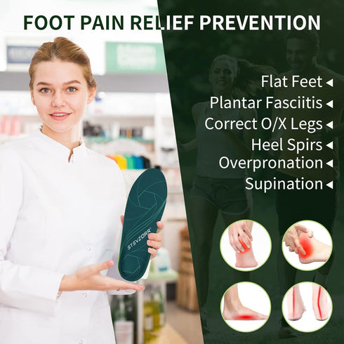 Flat Foot Correction Insole, Plantar Fasciitis Arch Support Pain Relief Insert (Size: US-9, Length-28cm, Black Green)
