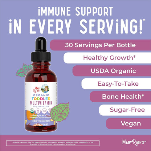 MaryRuth Organics Kids Multivitamin Liquid Drops for Toddlers Ages 1-3 | USDA Organic | Immune Support | 2 Fl Oz