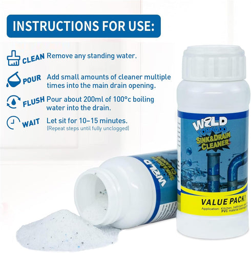 Tool2pcs Wild Tornado Pipe Dredge,Powerful Sink Cleaner Powder Fast Foaming for Kitchen Toilet Pipeline Quick Cleaning