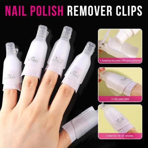 Teenitor Gel Nail Remover Kit with 10pcs Gel Clip Remover, Nail Files, Buffer Block, Cuticle Peeler, Cotton Pads