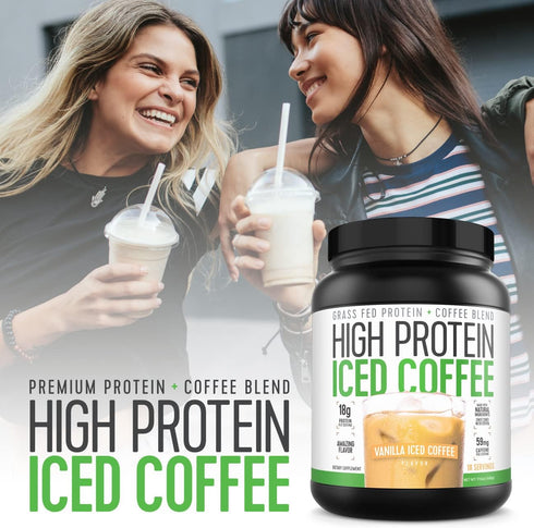 Iced Coffee - High Protein Keto Friendly with 18g Protein and 2g Carbs (18 Servings, Vanilla Latte)