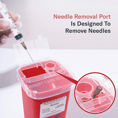 Alcedo Sharps Container for Home Use, 1 Quart Biohazard Needle and Syringe Disposal, Portable for Travel
