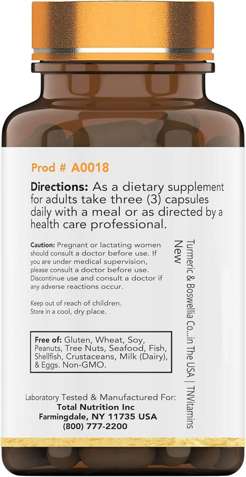 Turmeric & Boswellia Complex 180 Capsules with Ginger Root, Joint Support Supplement Produced in the USA
