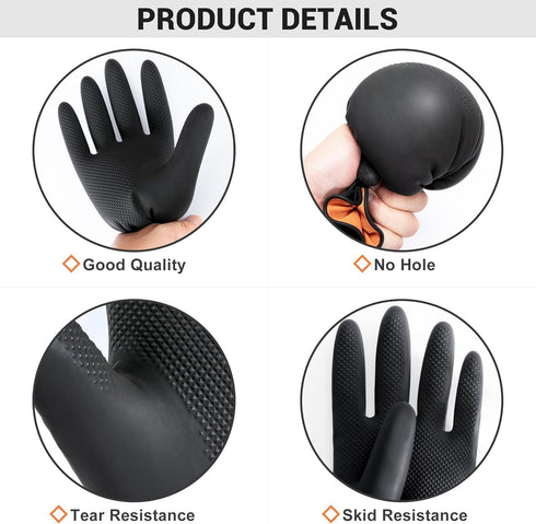 ThxToms 3 Pairs Reusable Latex Dishwashing Gloves for Housework, Kitchen, Bathroom, Medium, Black