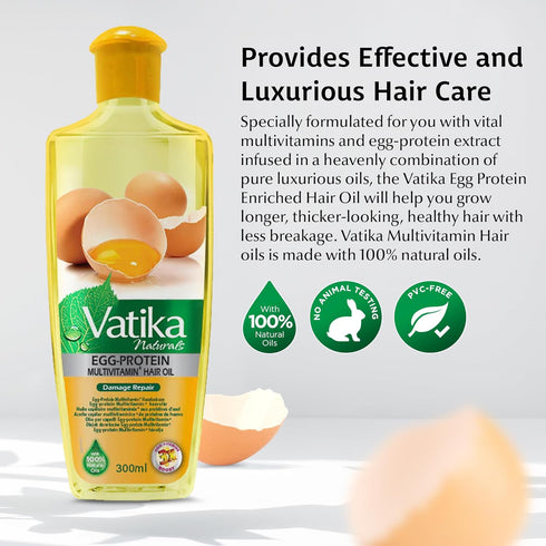 Vatika Naturals Multivitamin Hair Oil, 300 ML - Enhances, Conditions & Strengthens Hair with Egg Protein